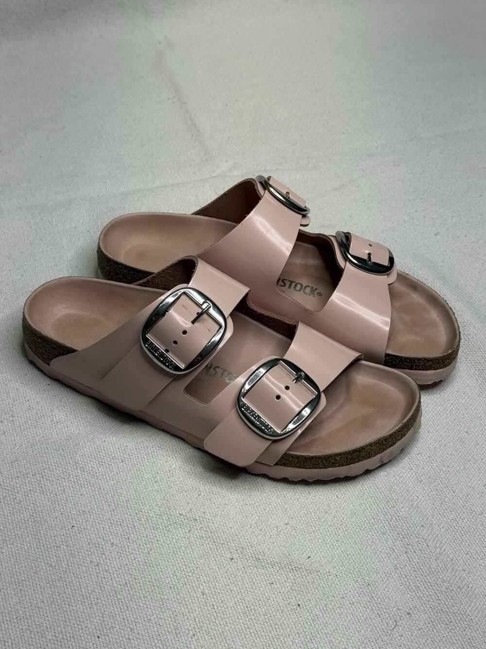 Birkenstock Arizona Big Buckle Light Rose Leather High Shine Sz US 8 EU 39